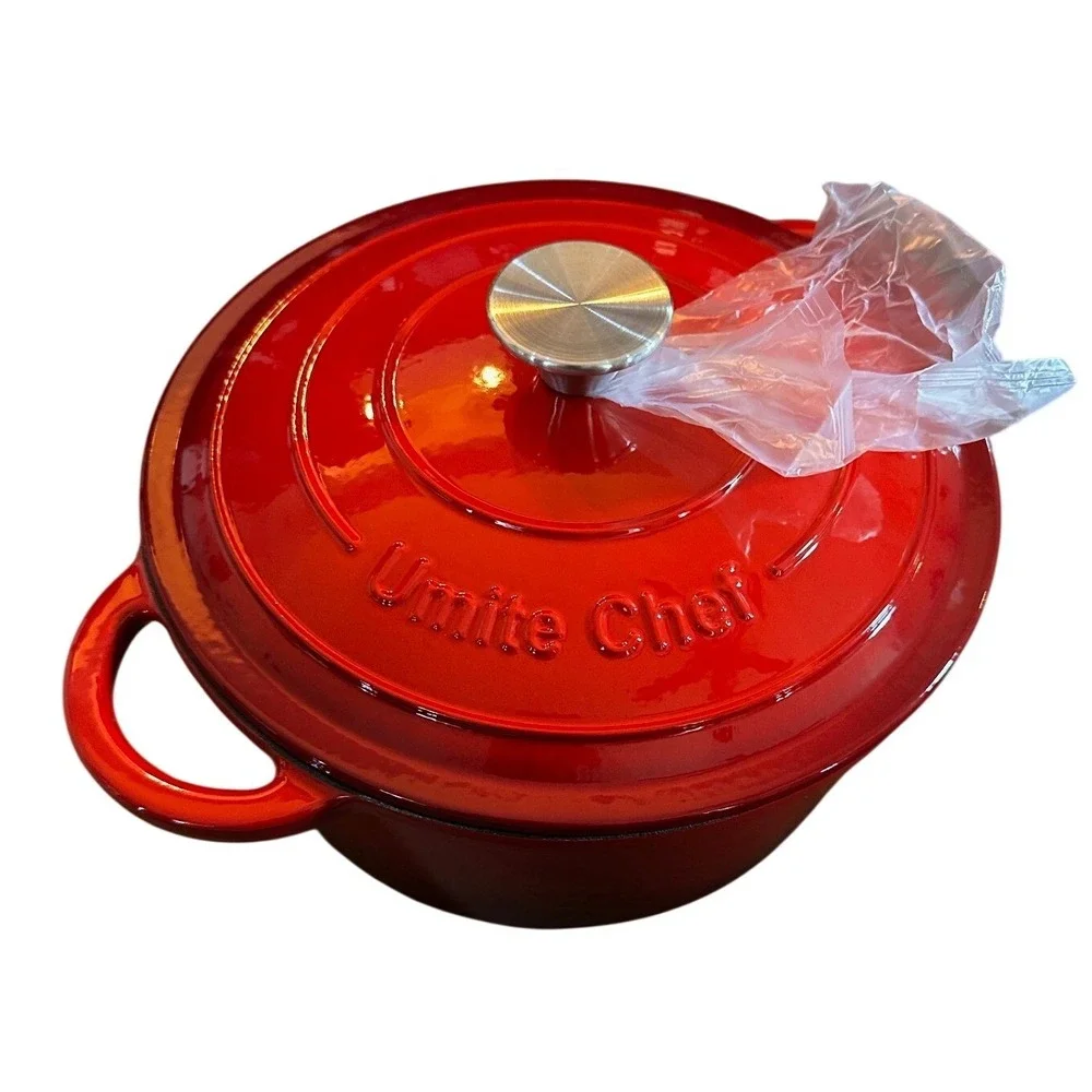 Umite Chef Red Cast Iron Dutch Oven Round Casserole Pot with Lid